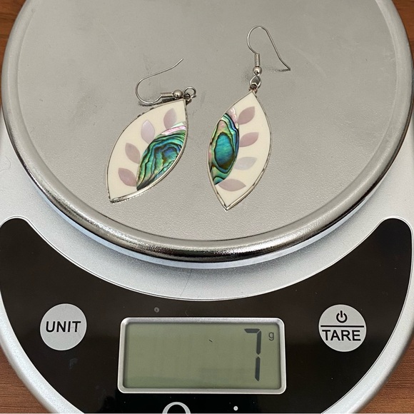 Vintage Alpaca Mexico Handcrafted MOP Abalone Inlay Mexican Silver Earrings 7g - Picture 10 of 13